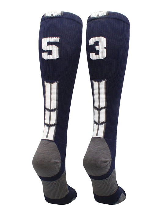 MadSportsStuff socks #53 / Large Player Id Jersey Number Socks Over the Calf Length Navy White