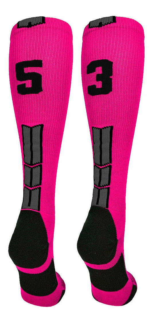 MadSportsStuff socks #53 / Large Player Id Jersey Number Socks Over the Calf Length Neon Pink Black