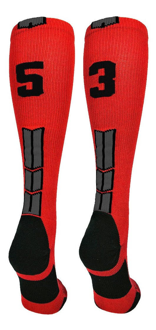 MadSportsStuff socks #53 / Large Player Id Jersey Number Socks Over the Calf Length Red Black
