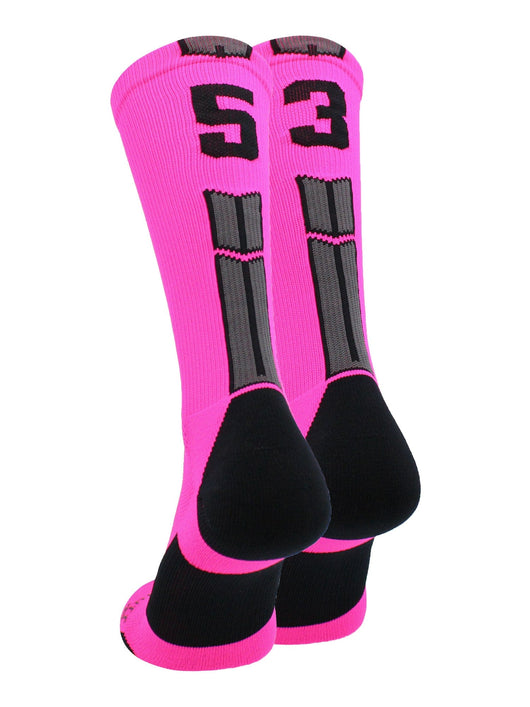 MadSportsStuff socks #53 / Medium Player Id Jersey Number Socks Crew Length Neon Pink Black