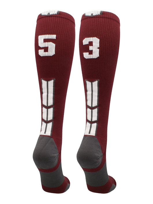 MadSportsStuff socks #53 / Medium Player Id Jersey Number Socks Over the Calf Length Maroon White