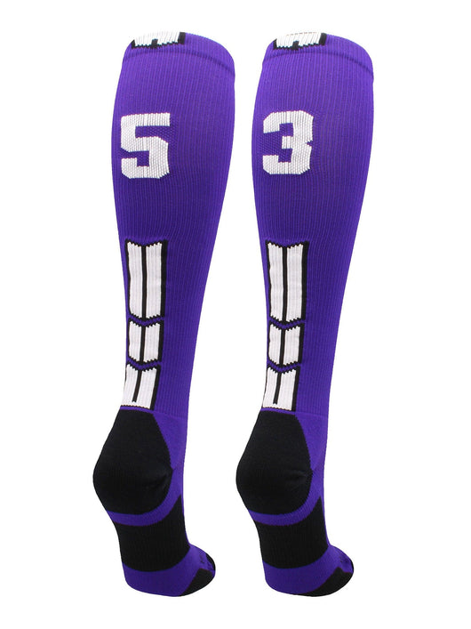 MadSportsStuff socks #53 / Medium Player Id Jersey Number Socks Over the Calf Length Purple White