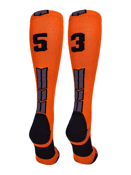 MadSportsStuff socks #53 / Small Player Id Jersey Number Socks Over the Calf Length Orange Black