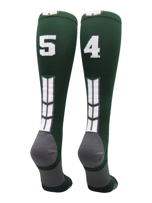 MadSportsStuff socks #54 / Large Player Id Jersey Number Socks Over the Calf Length Dark Green White