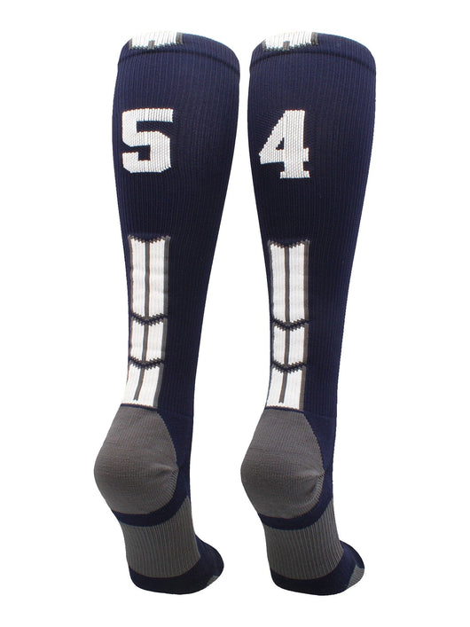 MadSportsStuff socks #54 / Large Player Id Jersey Number Socks Over the Calf Length Navy White