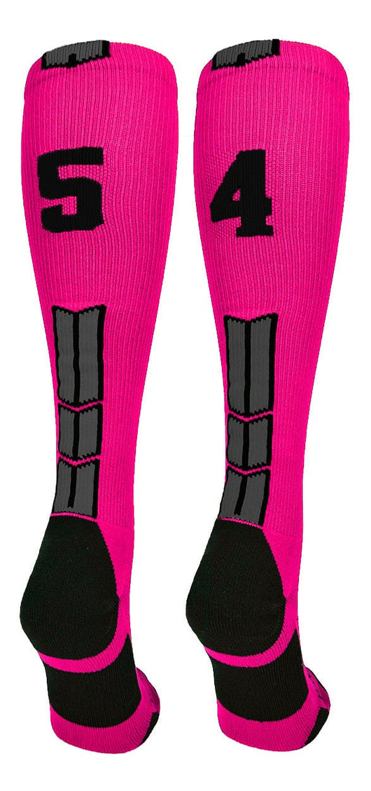 MadSportsStuff socks #54 / Large Player Id Jersey Number Socks Over the Calf Length Neon Pink Black