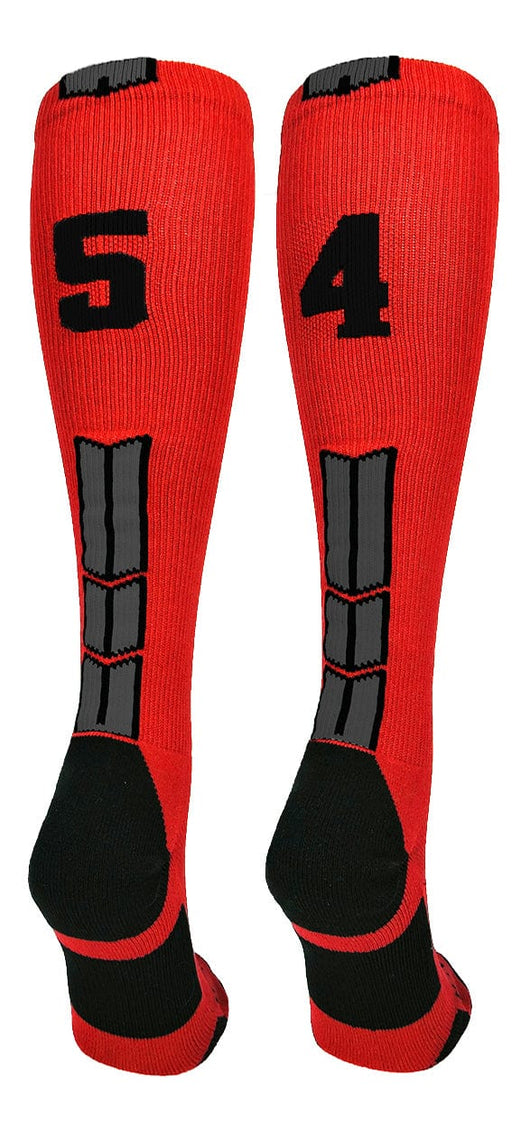 MadSportsStuff socks #54 / Large Player Id Jersey Number Socks Over the Calf Length Red Black