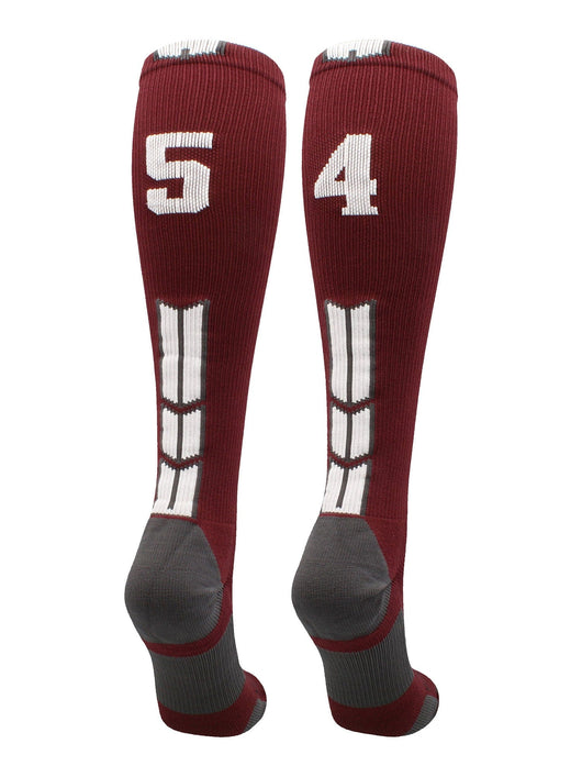MadSportsStuff socks #54 / Medium Player Id Jersey Number Socks Over the Calf Length Maroon White