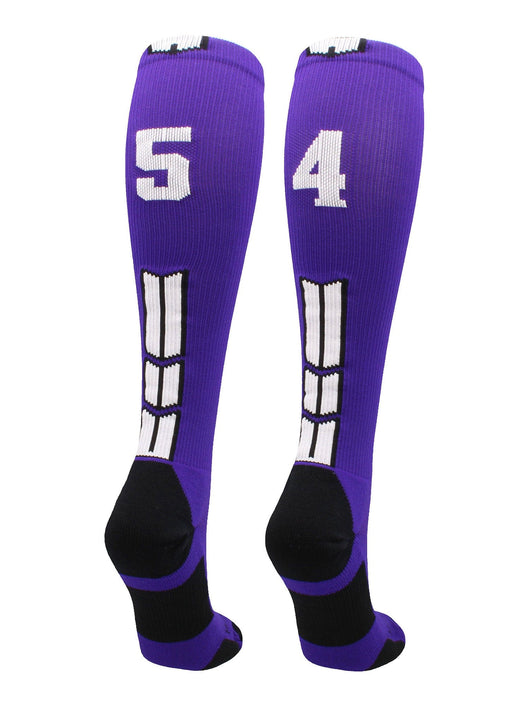 MadSportsStuff socks #54 / Medium Player Id Jersey Number Socks Over the Calf Length Purple White
