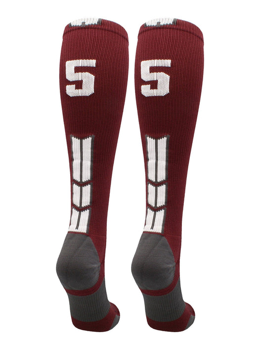 MadSportsStuff socks #55 / Medium Player Id Jersey Number Socks Over the Calf Length Maroon White