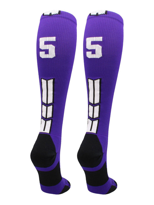 MadSportsStuff socks #55 / Medium Player Id Jersey Number Socks Over the Calf Length Purple White