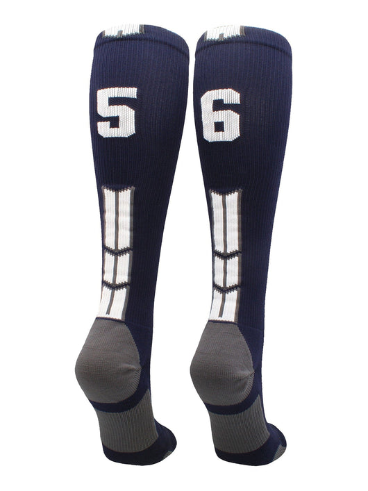 MadSportsStuff socks #56 / Large Player Id Jersey Number Socks Over the Calf Length Navy White