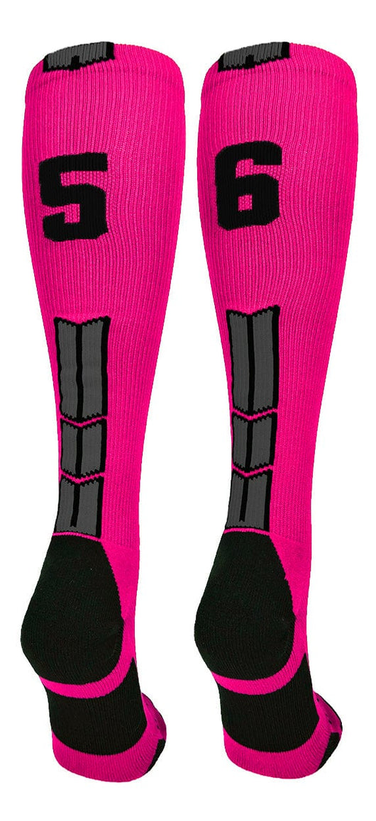 MadSportsStuff socks #56 / Large Player Id Jersey Number Socks Over the Calf Length Neon Pink Black