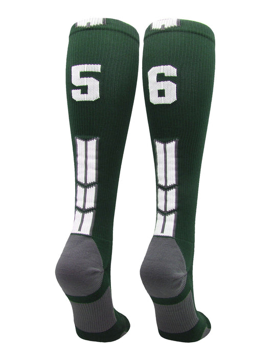 MadSportsStuff socks #56 / Medium Player Id Jersey Number Socks Over the Calf Length Dark Green White