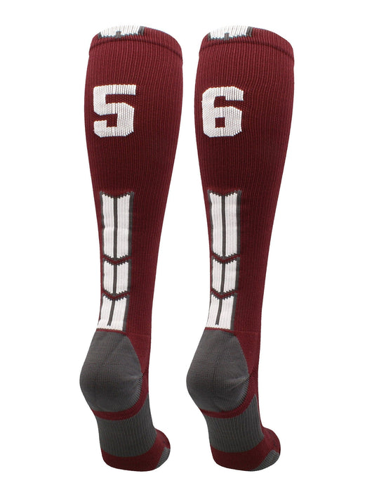 MadSportsStuff socks #56 / Medium Player Id Jersey Number Socks Over the Calf Length Maroon White