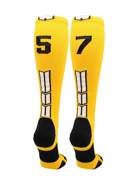 MadSportsStuff socks #57 / Large Player Id Jersey Number Socks Over the Calf Length Gold Black