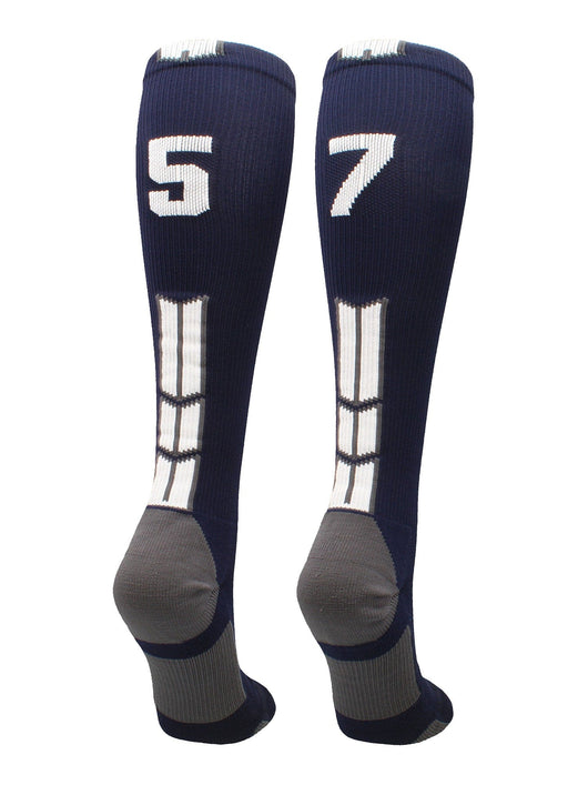 MadSportsStuff socks #57 / Large Player Id Jersey Number Socks Over the Calf Length Navy White