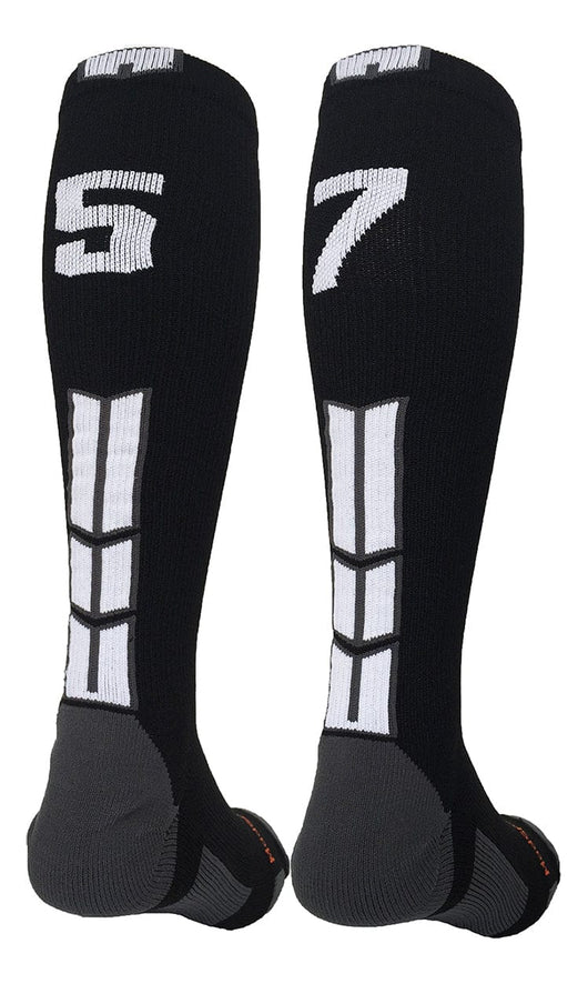 MadSportsStuff socks #57 / Medium Player Id Jersey Number Socks Over the Calf Length Black White