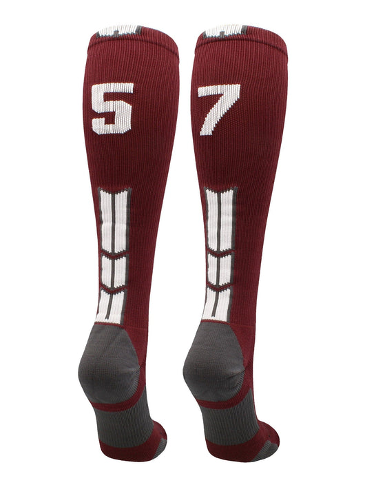MadSportsStuff socks #57 / Medium Player Id Jersey Number Socks Over the Calf Length Maroon White