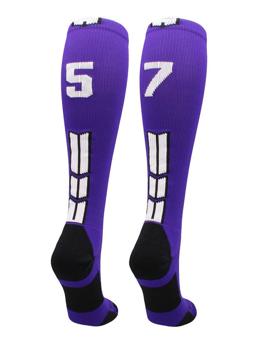 MadSportsStuff socks #57 / Medium Player Id Jersey Number Socks Over the Calf Length Purple White