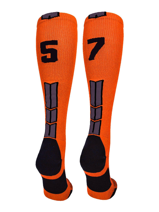 MadSportsStuff socks #57 / Small Player Id Jersey Number Socks Over the Calf Length Orange Black