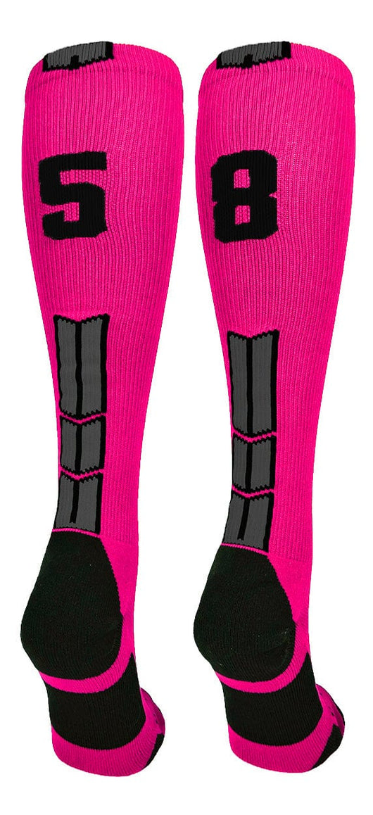 MadSportsStuff socks #58 / Large Player Id Jersey Number Socks Over the Calf Length Neon Pink Black