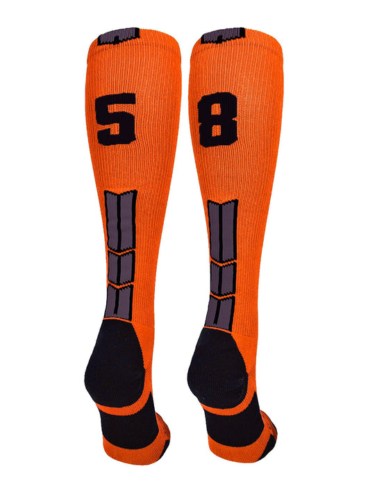 MadSportsStuff socks #58 / Large Player Id Jersey Number Socks Over the Calf Length Orange Black