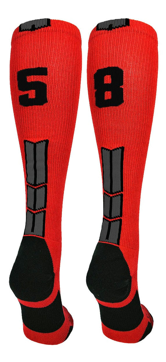 MadSportsStuff socks #58 / Large Player Id Jersey Number Socks Over the Calf Length Red Black