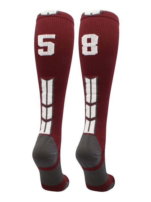 MadSportsStuff socks #58 / Medium Player Id Jersey Number Socks Over the Calf Length Maroon White