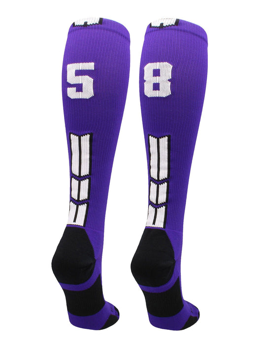 MadSportsStuff socks #58 / Medium Player Id Jersey Number Socks Over the Calf Length Purple White