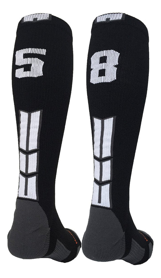 MadSportsStuff socks #58 / Small Player Id Jersey Number Socks Over the Calf Length Black White