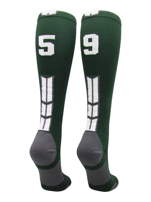 MadSportsStuff socks #59 / Large Player Id Jersey Number Socks Over the Calf Length Dark Green White