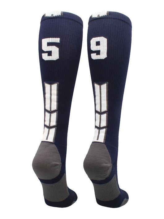 MadSportsStuff socks #59 / Large Player Id Jersey Number Socks Over the Calf Length Navy White