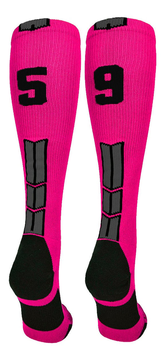 MadSportsStuff socks #59 / Large Player Id Jersey Number Socks Over the Calf Length Neon Pink Black