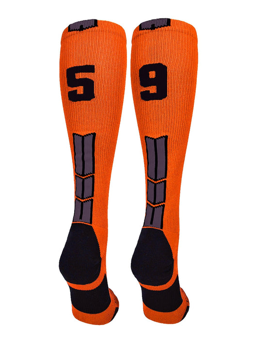 MadSportsStuff socks #59 / Large Player Id Jersey Number Socks Over the Calf Length Orange Black