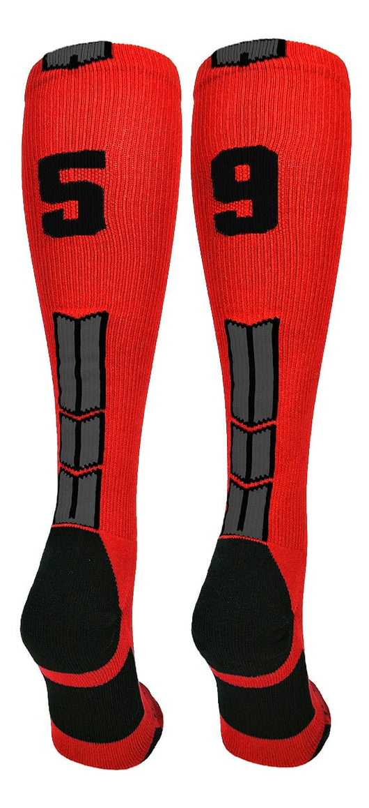 MadSportsStuff socks #59 / Large Player Id Jersey Number Socks Over the Calf Length Red Black
