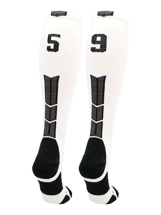 MadSportsStuff socks #59 / Large Player Id Jersey Number Socks Over the Calf Length White Black