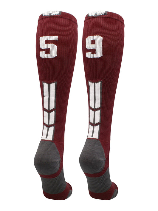 MadSportsStuff socks #59 / Medium Player Id Jersey Number Socks Over the Calf Length Maroon White