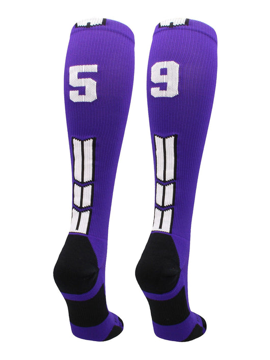 MadSportsStuff socks #59 / Medium Player Id Jersey Number Socks Over the Calf Length Purple White