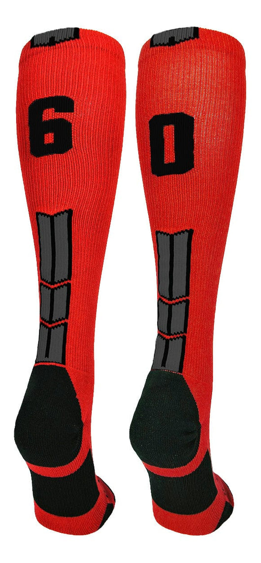 MadSportsStuff socks #60 / Large Player Id Jersey Number Socks Over the Calf Length Red Black