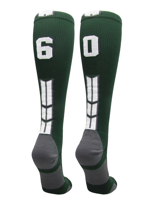 MadSportsStuff socks #60 / Medium Player Id Jersey Number Socks Over the Calf Length Dark Green White