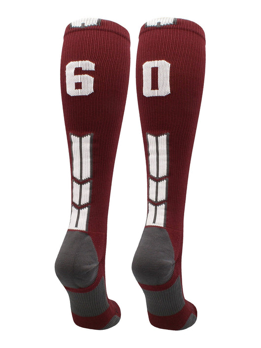 MadSportsStuff socks #60 / Medium Player Id Jersey Number Socks Over the Calf Length Maroon White