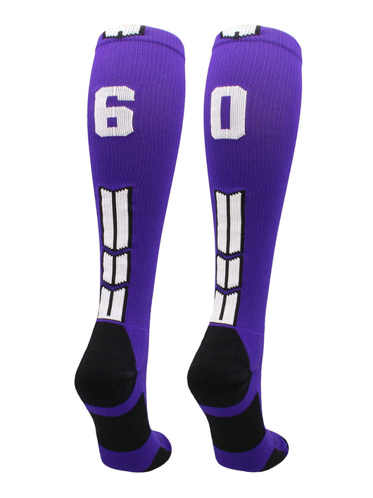 MadSportsStuff socks #60 / Medium Player Id Jersey Number Socks Over the Calf Length Purple White