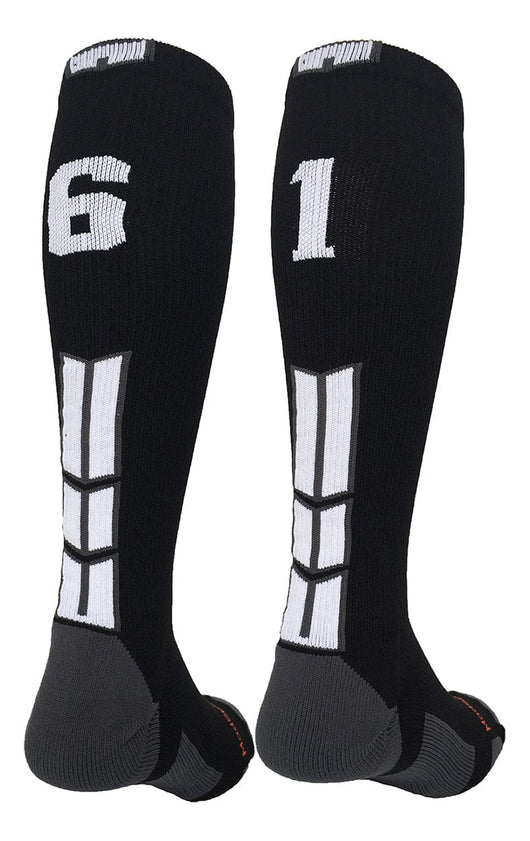 MadSportsStuff socks #61 / Medium Player Id Jersey Number Socks Over the Calf Length Black White