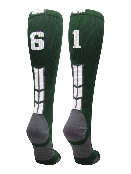 MadSportsStuff socks #61 / Medium Player Id Jersey Number Socks Over the Calf Length Dark Green White