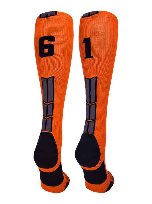MadSportsStuff socks #61 / Small Player Id Jersey Number Socks Over the Calf Length Orange Black