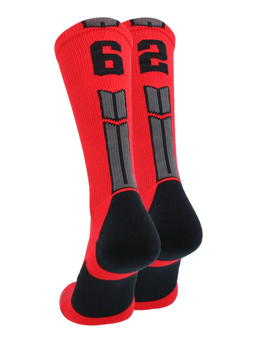 MadSportsStuff socks #62 / Large Player Id Jersey Number Socks Crew Length Red Black