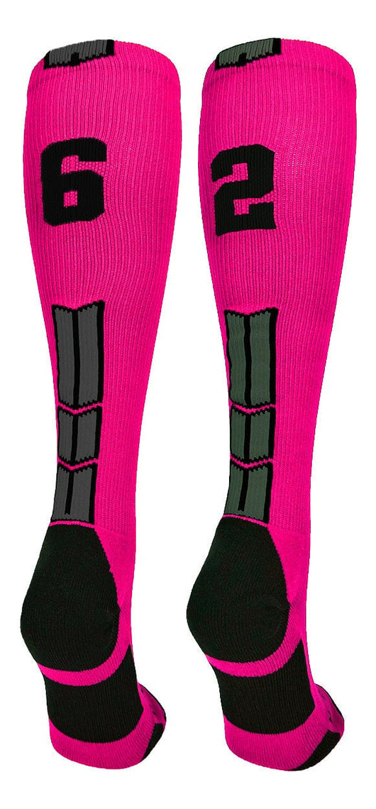 MadSportsStuff socks #62 / Large Player Id Jersey Number Socks Over the Calf Length Neon Pink Black