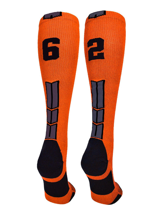 MadSportsStuff socks #62 / Large Player Id Jersey Number Socks Over the Calf Length Orange Black