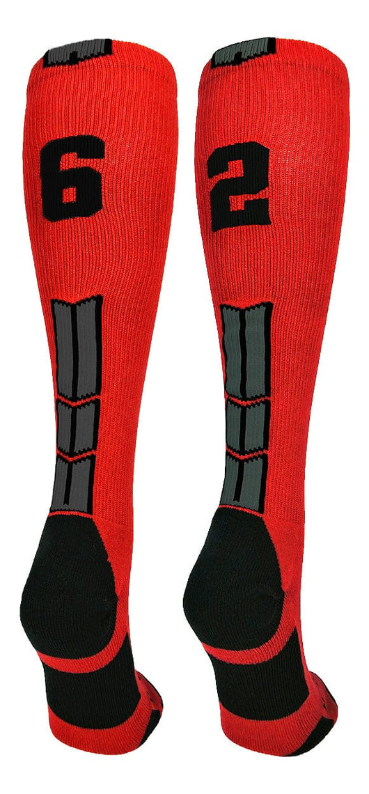 MadSportsStuff socks #62 / Large Player Id Jersey Number Socks Over the Calf Length Red Black